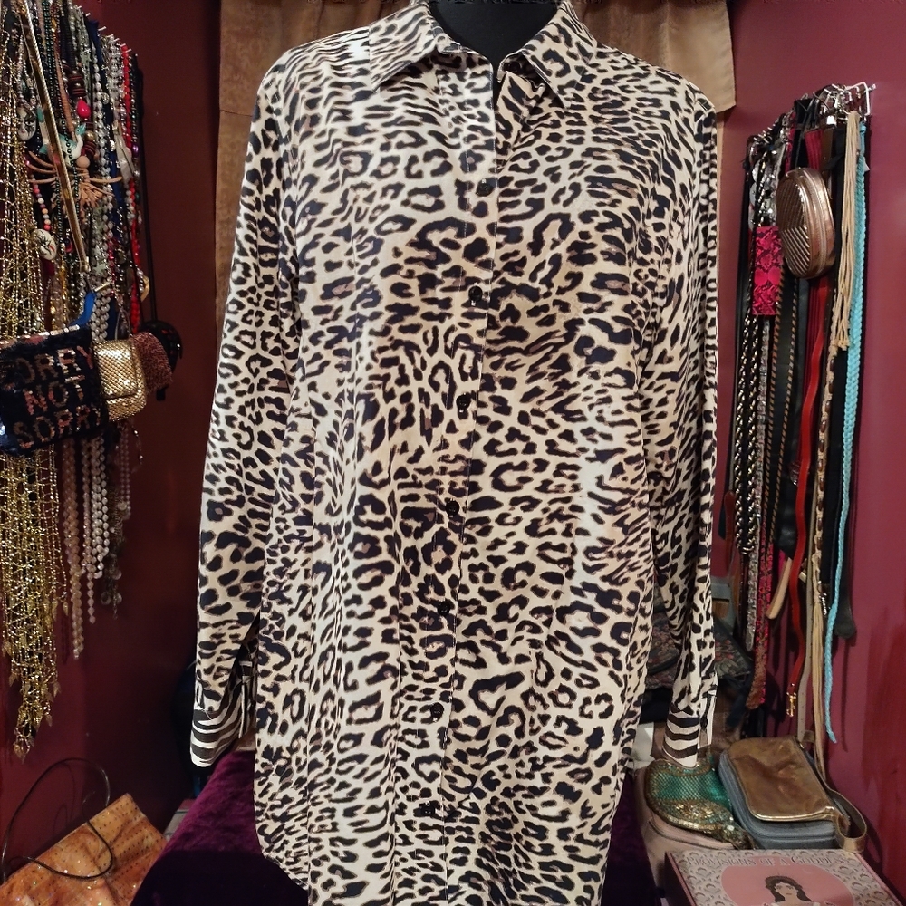 Chico's Leopard & Zebra Print Button Down Shirt X… - image 1